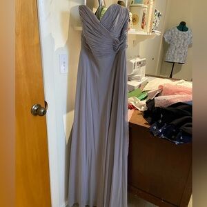 After Six Blue-gray maxi chiffon bridesmaid dress
